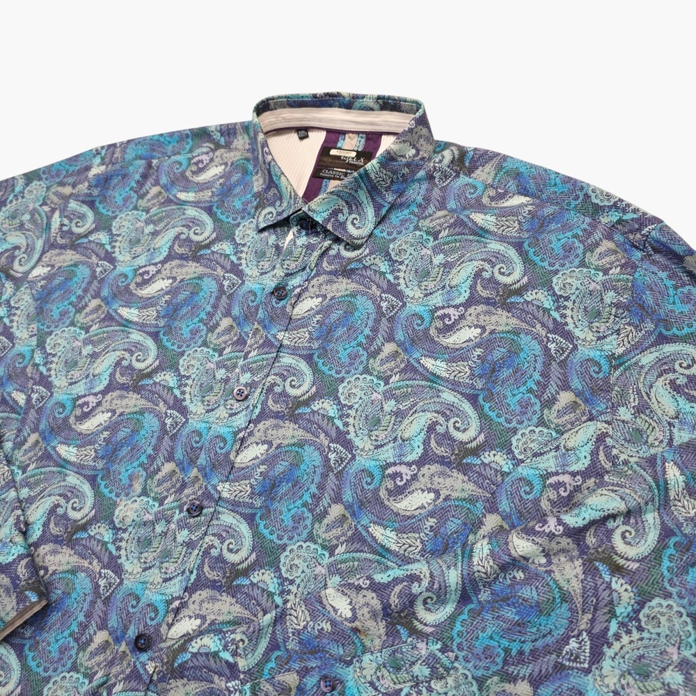Eight X Premium Mens XXL Paisley Button Down Shirt Blue Buckle Exclusive
